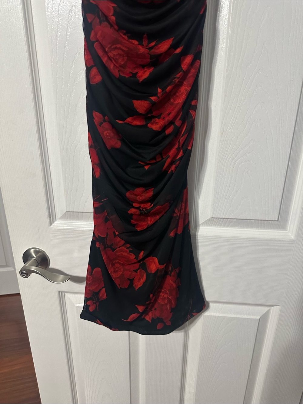 NWT Premier Amour One-Shoulder Ruched Black Dress with Red Floral Print - Picture 8 of 13